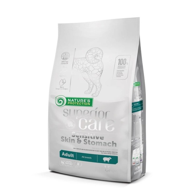 NATURE`S PROTECTION SUPERIOR DOG ALL SENSITIVE SKIN STOMACH sausā barība suņiem Jērs 1.5kg