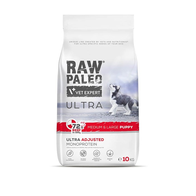 RAW PALEO ULTRA PUPPY M/L sausā barība kucēniem Liellops 10kg