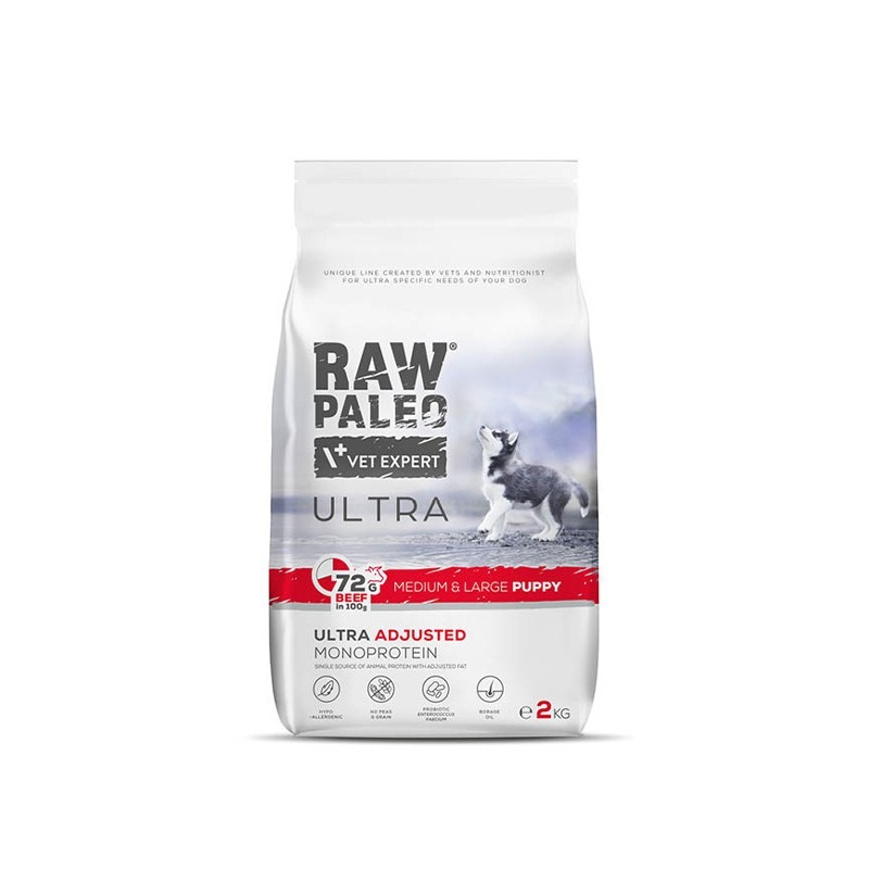 RAW PALEO ULTRA PUPPY M/L sausā barība kucēniem Liellops 2kg