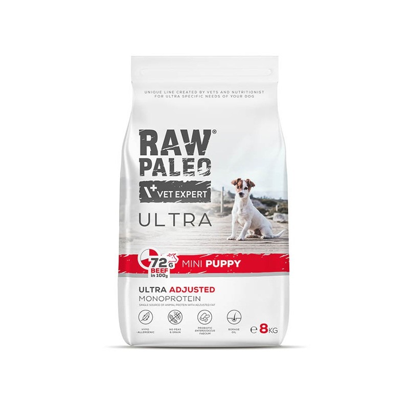 RAW PALEO ULTRA PUPPY MINI sausā barība kucēniem Liellops 8kg