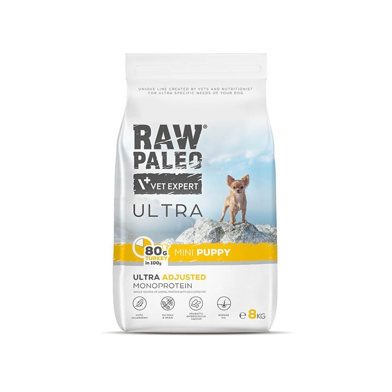 RAW PALEO ULTRA PUPPY MINI sausā barība kucēniem Tītars 8kg