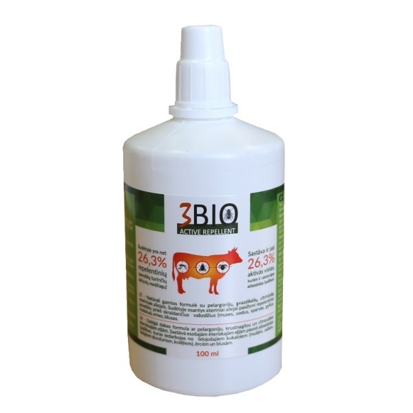3BIO Active Repellent līdzeklis pret blusām un ērcēm suņiem un kaķiem 100 ml
