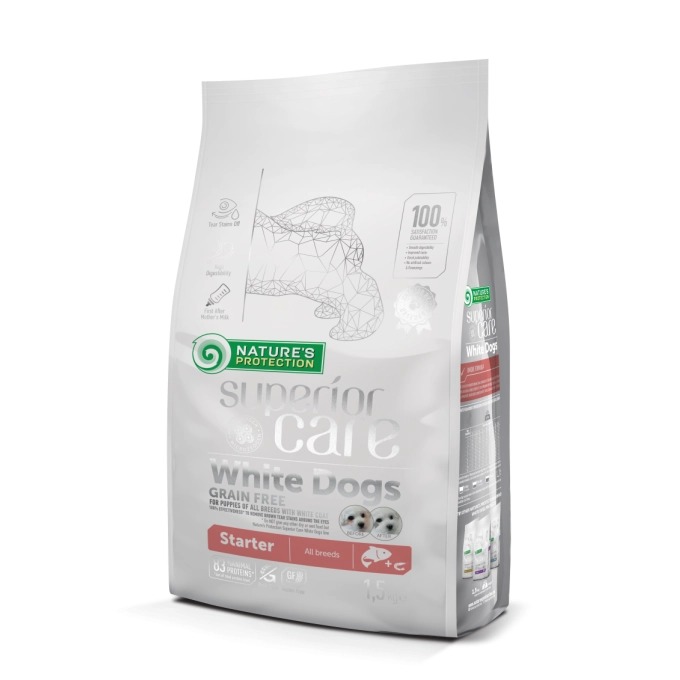 NATURE`S PROTECTION SUPERIOR PUPPY STARTER ALL WHITE sausā barība kucēniem Lasis 1.5kg