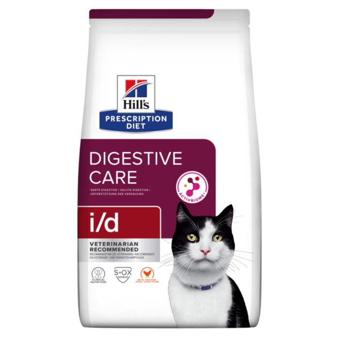 Hill’s Prescription Diet I/D Digestive Care veterinārā kaķu barība gremošanai ar vistu 8 kg