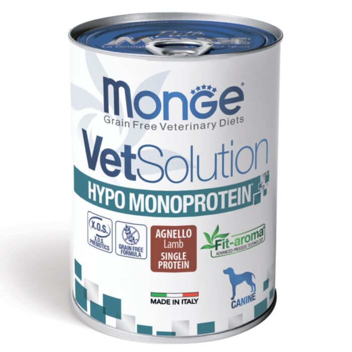Monge VetSolution Canine Hypo Monoprotein Lamb veterinārie konservi suņiem alerģijām ar jēru 400 g