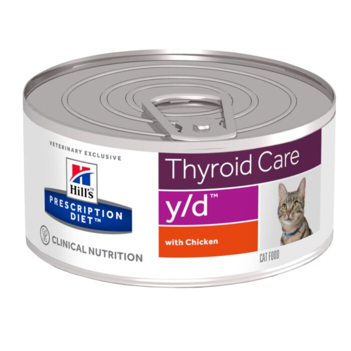 Hill’s Prescription Diet Y/D Thyroid Care veterinārie konservi kaķiem vairogdziedzerim ar vistu 156 g