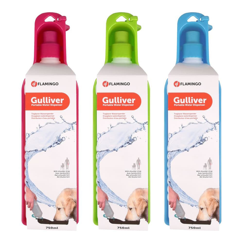 Flamingo Gulliver ceļojumu ūdens pudele ar bļodu suņiem 750ml