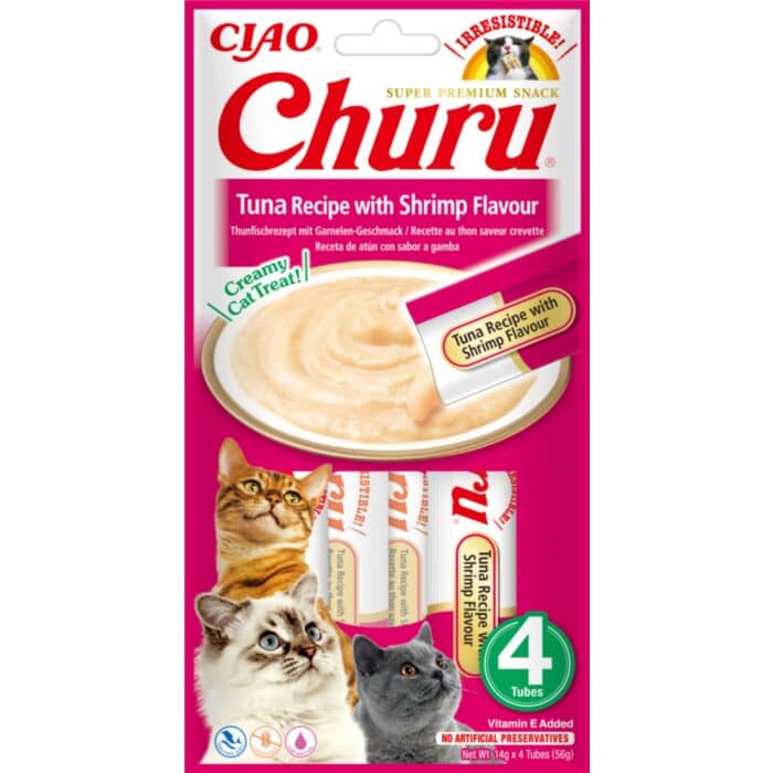 Churu Cat Creamy kaķu gardums krēms kaķiem ar tunci un garnelēm 14 g N4
