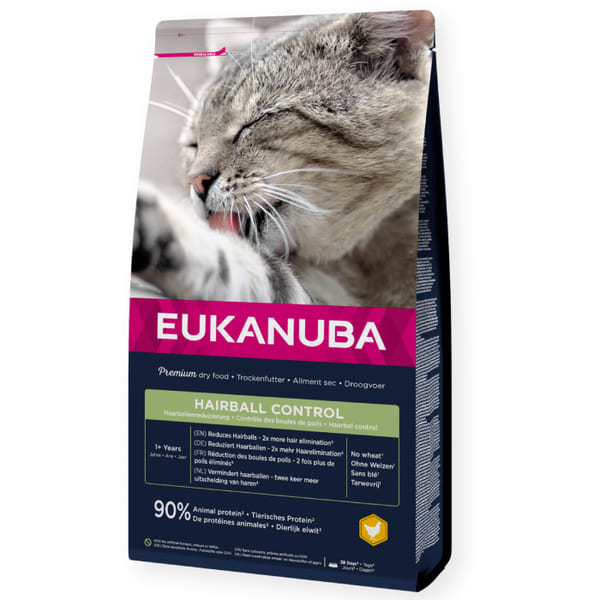 Eukanuba Hairball Control kaķu barība pret matu kamoliem ar vistu 10 kg