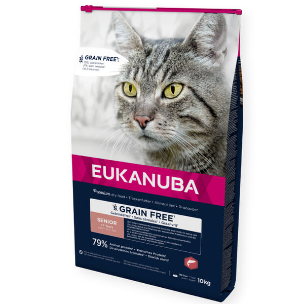 Eukanuba Senior Grain Free bezgraudu kaķu barība senioriem ar lasi 10 kg