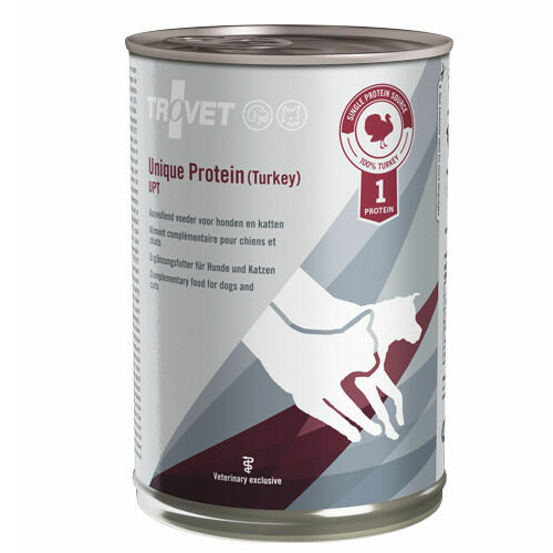 Trovet Unique Protein UPT veterinārie konservi suņiem un kaķiem alerģijām ar tītaru 400 g