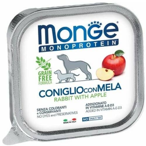 MONGE DOG MONOPROTEIN FRUITS RABBIT suņu konservi Trusis, āboli 150g