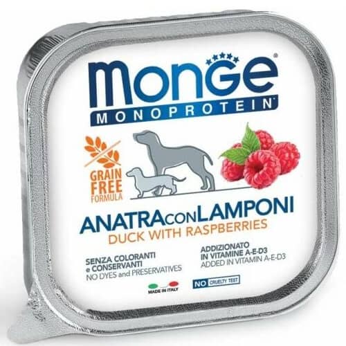 MONGE DOG MONOPROTEIN FRUITS DUCK suņu konservi Pīle, avenes 150g