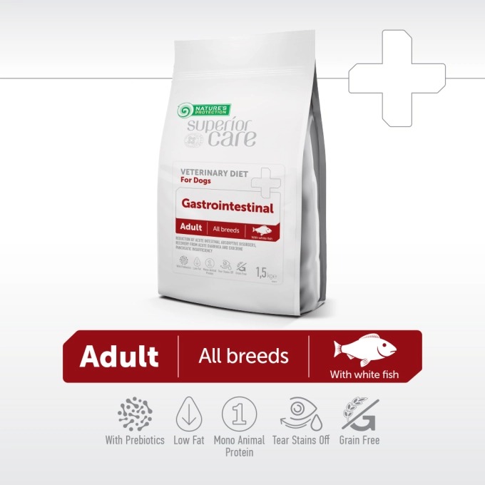 Nature’s Protection Veterinary Diet Gastrointestinal veterinārā suņu barība gremošanai ar baltajām zivīm 10 kg