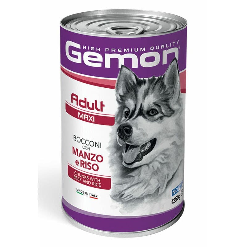 GEMON DOG CHUNKS MAXI BEEF suņu konservi Liellops, rīsi 1.25kg
