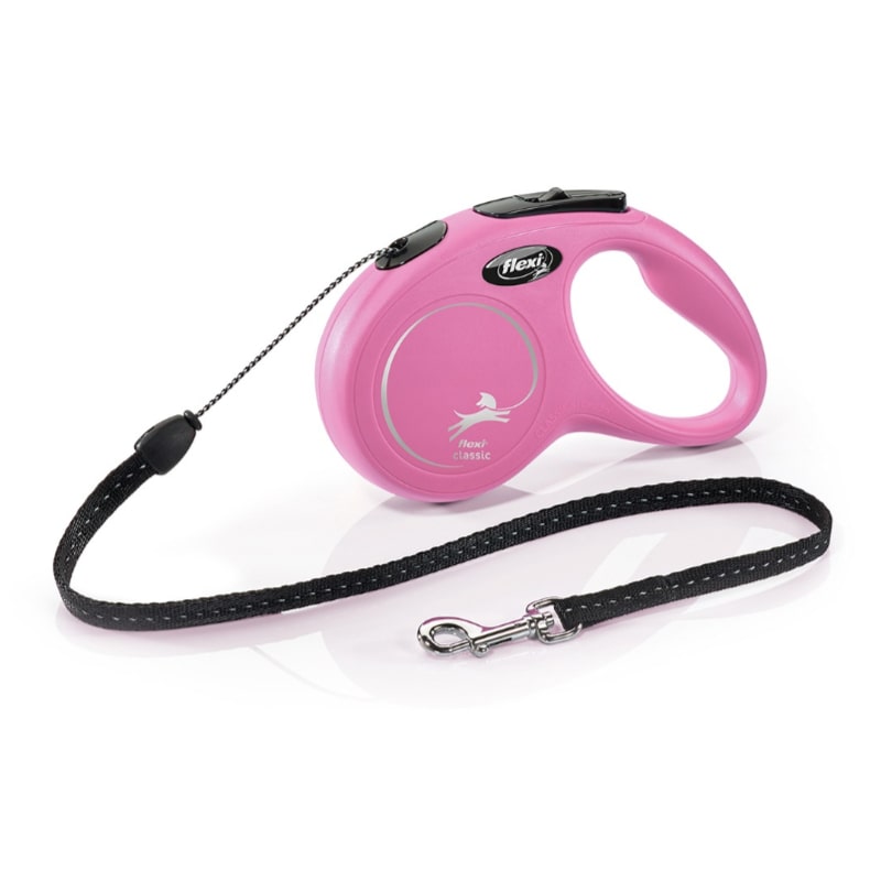 FLEXI NEW CLASSIC S TROSE PINK 5M 12KG izvelkama inercijas pavada suņiem