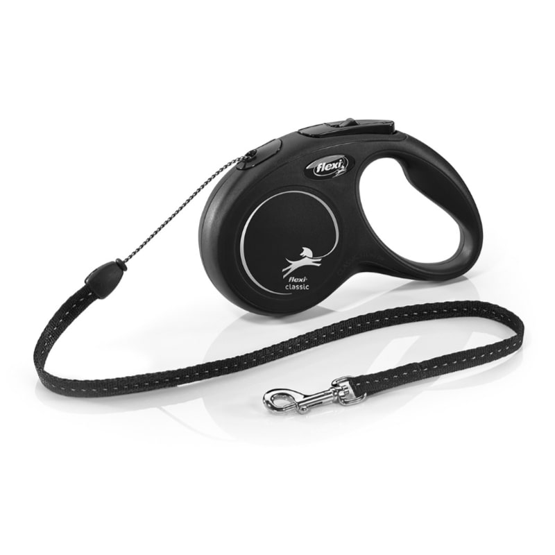 FLEXI NEW CLASSIC M TROSE BLACK 5M 20KG izvelkama inercijas pavada suņiem