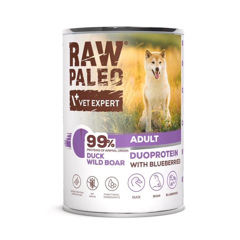 RAW PALEO DOG DUCK BOAR konservi suņiem Pīle, mežacūka 400g
