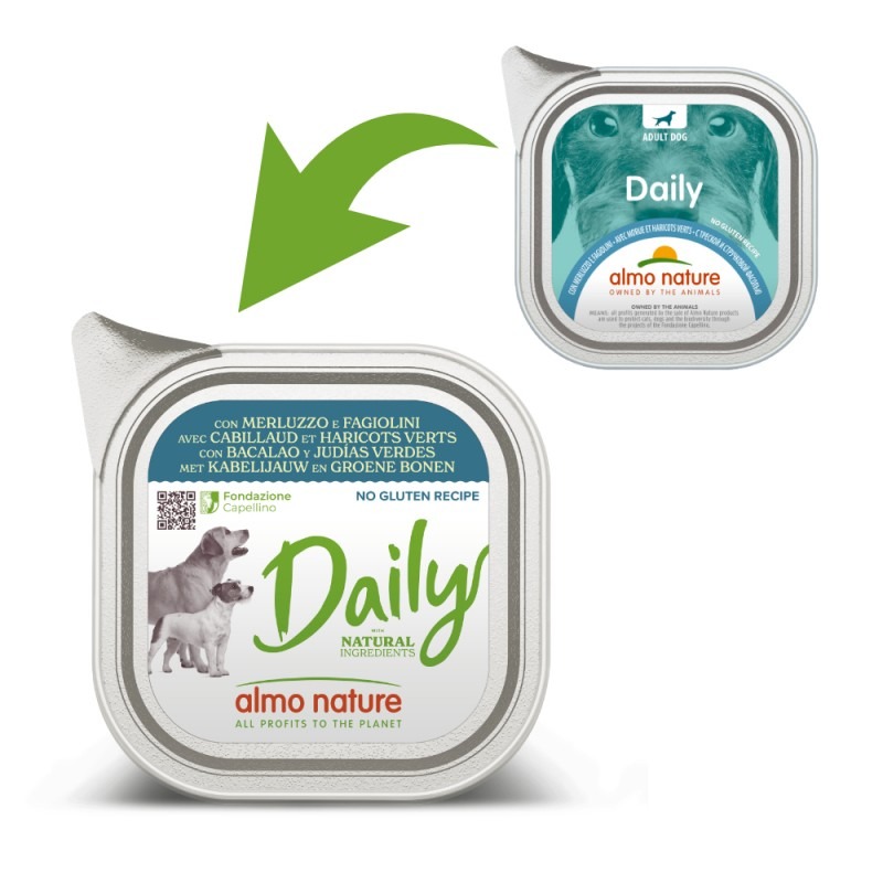 ALMO NATURE DOG DAILY COD konservi suņiem Menca, pupiņas 100g