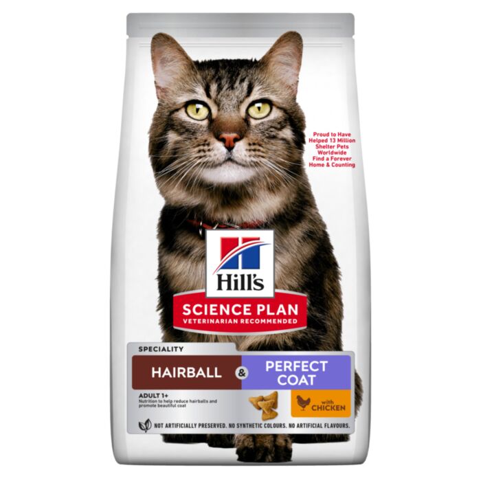 HILL`S SP CAT HAIRBALL & PERFECT COAT sausā kaķu barība Vista 3kg