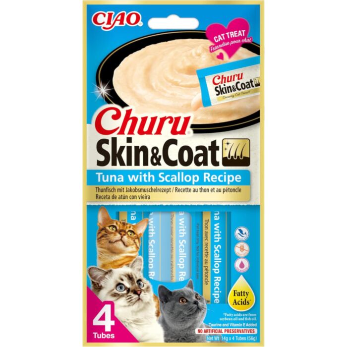 Churu Cat Skin & Coat kaķu gardums krēms kaķiem ar tunci un ķemmīšgliemenēm 14 g N4