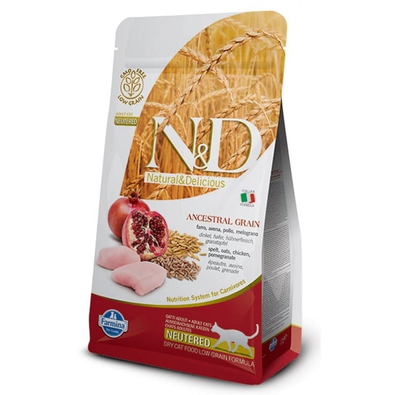 FARMINA N&D CAT LG CHICKEN NEUTERED kaķu barība Vista, granātābols 5kg