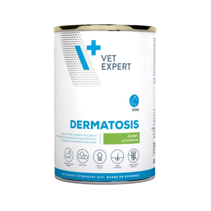 VetExpert VD Dermatosis veterinārie konservi suņiem ādai ar trusi un ķirbi 400 g