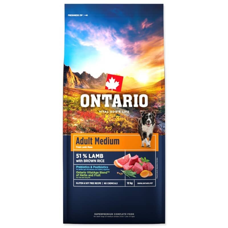 ONTARIO DOG ADULT MEDIUM LAMB & BROWN RICE suņu barība 12kg