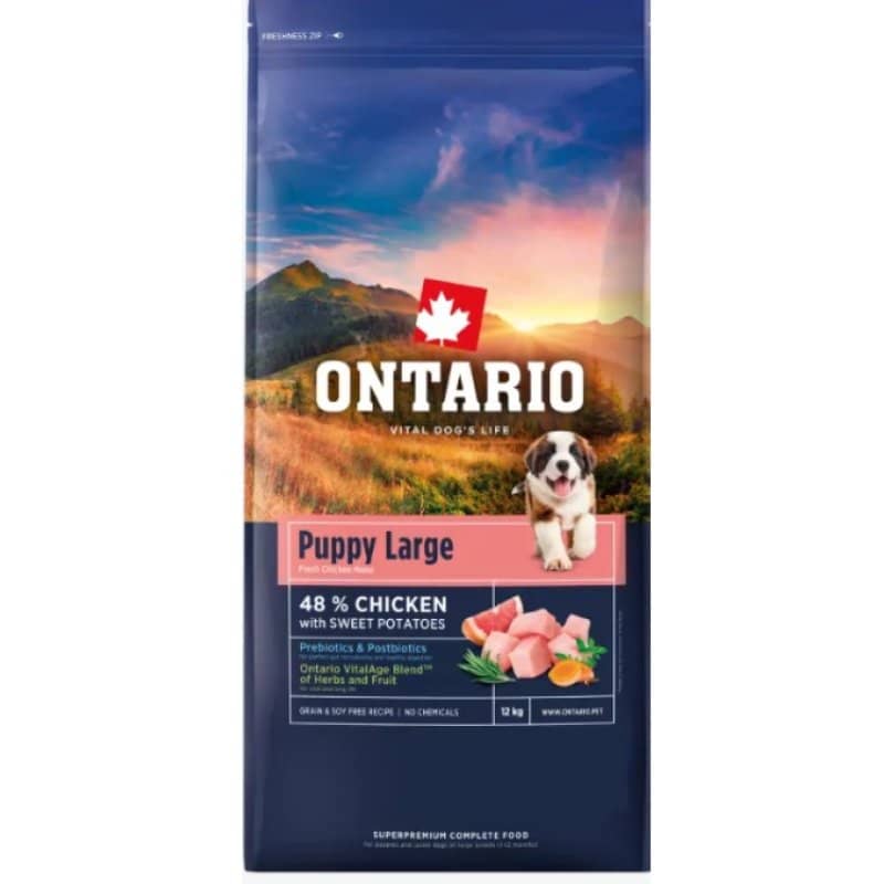 ONTARIO DOG PUPPY JUNIOR LARGE CHICKEN & SWEET POTATO suņu barība 12kg