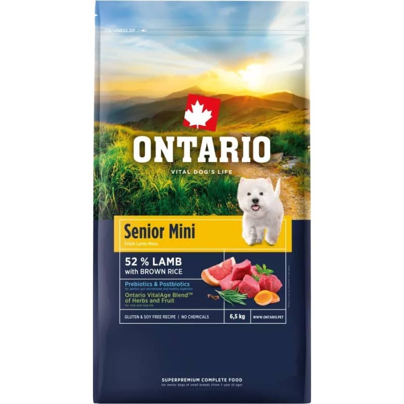 ONTARIO DOG SENIOR MINI LAMB & BROWN RICE suņu barība 6.5kg