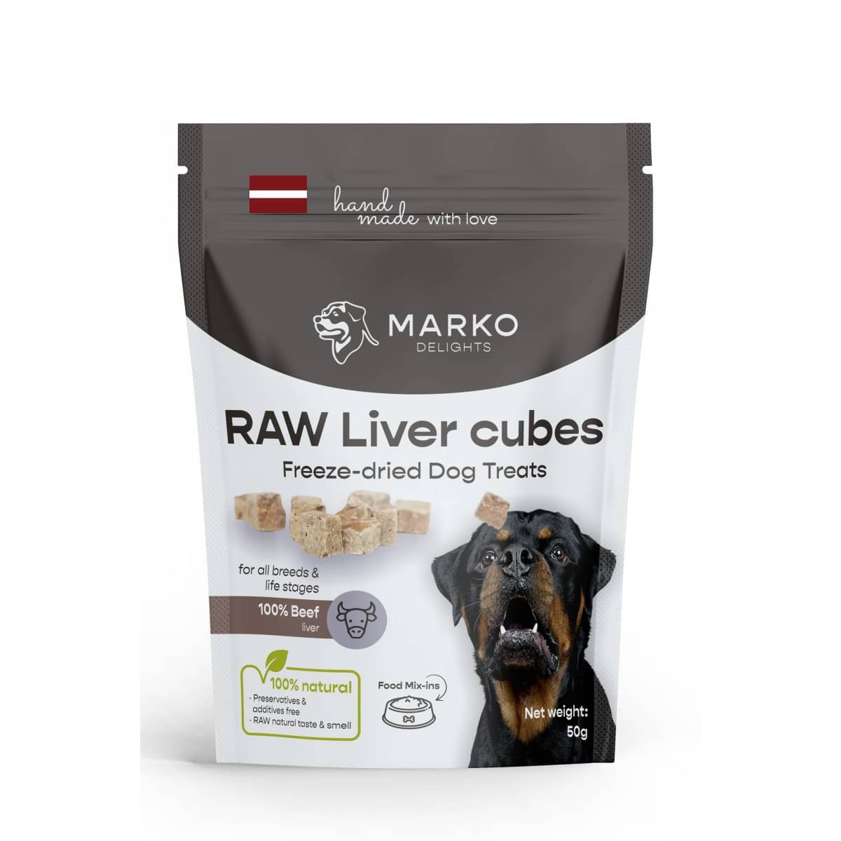 Marko Delights Raw Liver Cubes liofilizēti gardumi suņiem no liellopa aknām 50 g