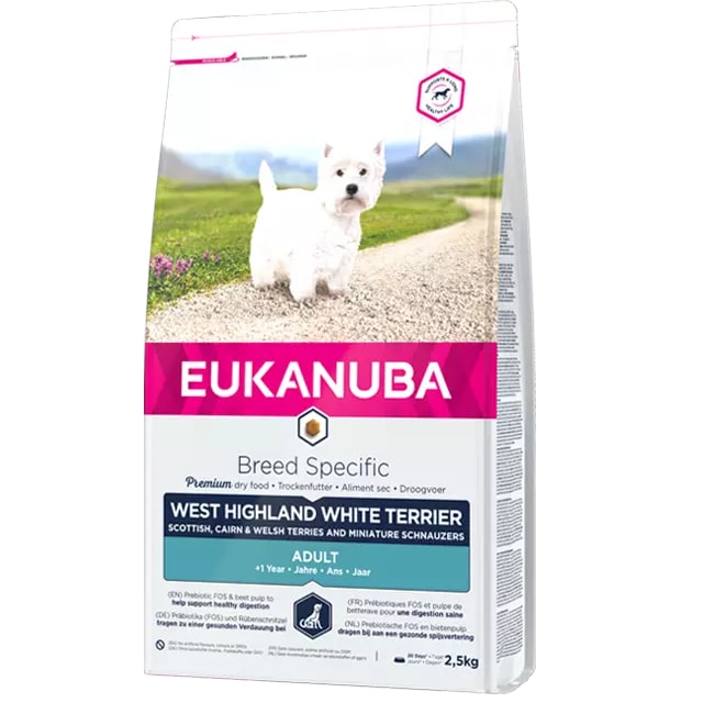 EUKANUBA DOG WHITE WESTHIGHLAND TERRIER sausā suņu barība 2.5kg