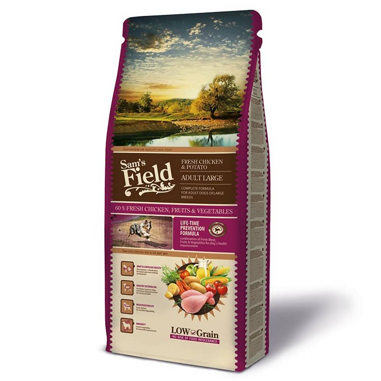 Sam’s Field Adult Large Breed sausā suņu barība ar vistu 13 kg