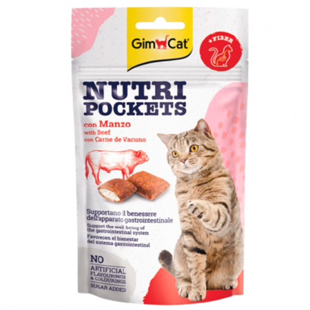 GIMCAT NUTRI POCKETS BEEF MALT kaķu gardums Liellops, iesals 60g