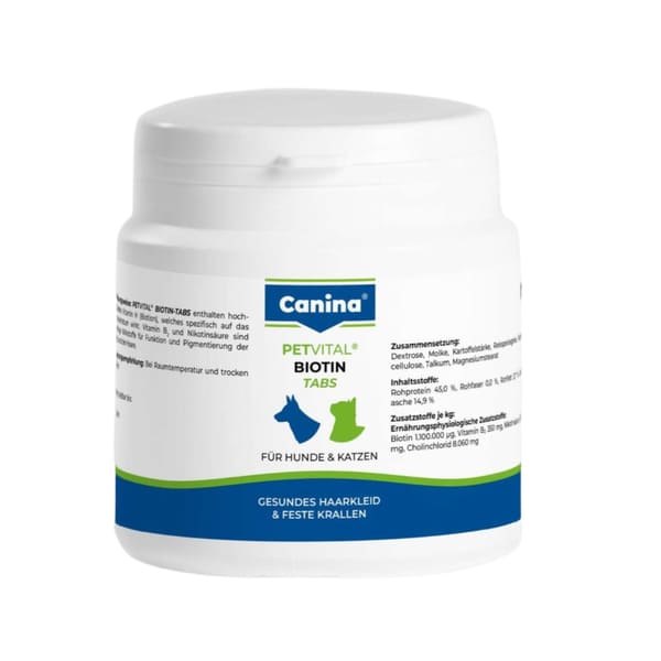 Canina Petvital Biotin Tabs biotīna tabletes ādai un apmatojumam suņiem un kaķiem 100 g