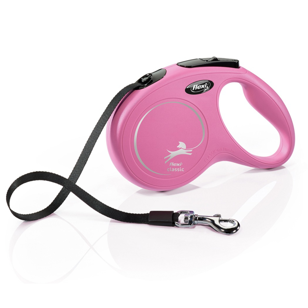 FLEXI NEW CLASSIC S LENTE PINK 5M 15KG izvelkama inercijas pavada suņiem