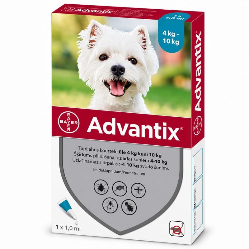 Advantix pretblusu pilieni suņiem 4–10 kg 100/500 mg N1