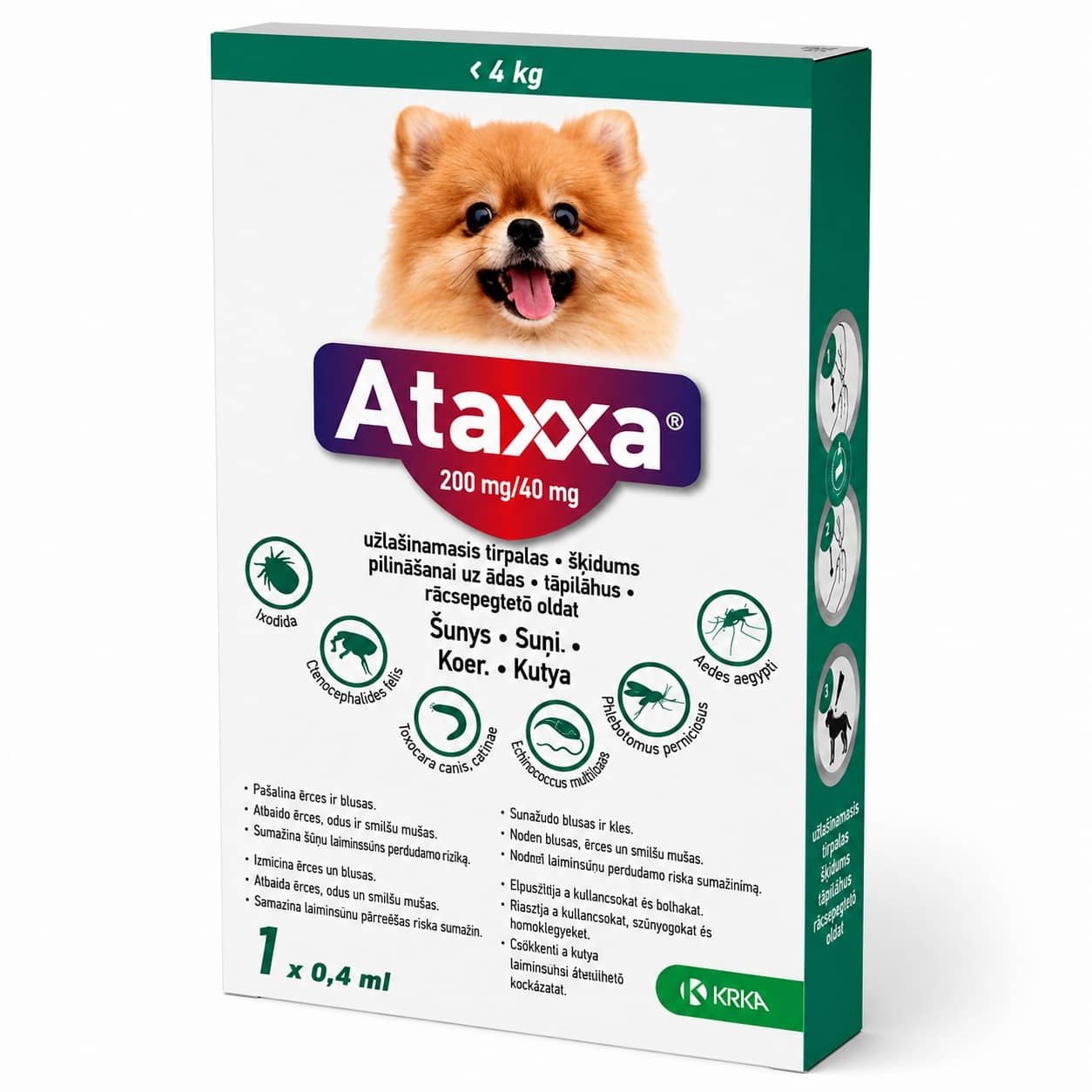 Ataxxa pretblusu un pretērču pilieni suņiem līdz 4 kg 200/40 mg N1
