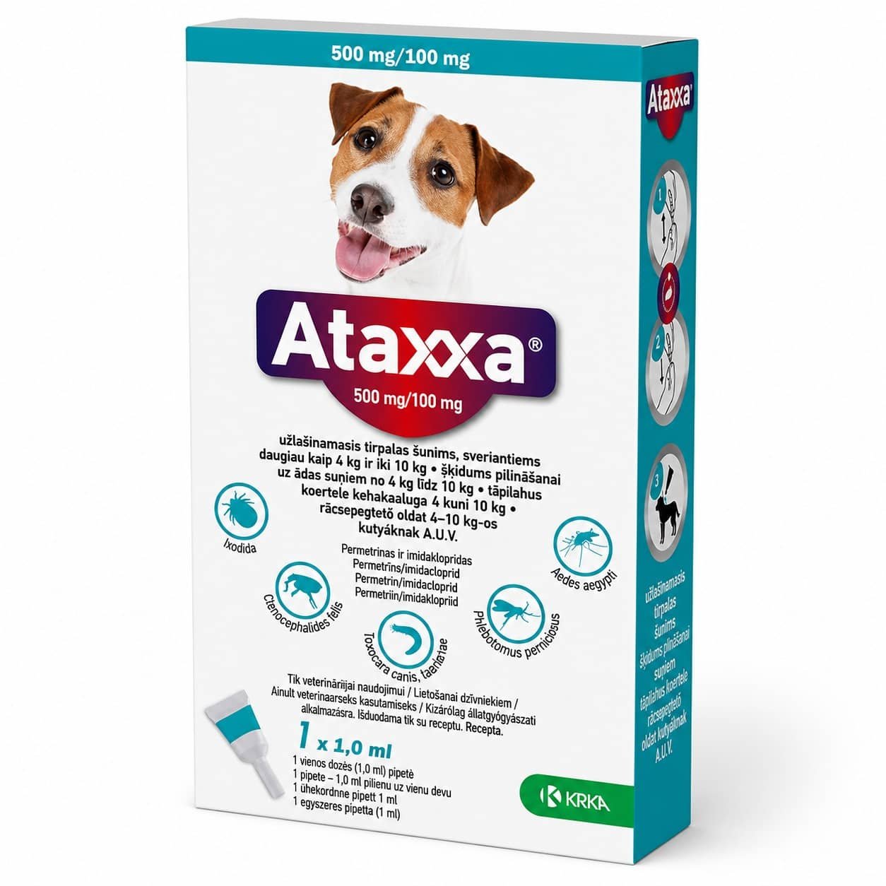 Ataxxa pretblusu un pretērču pilieni suņiem 4–10 kg 500/100 mg N1