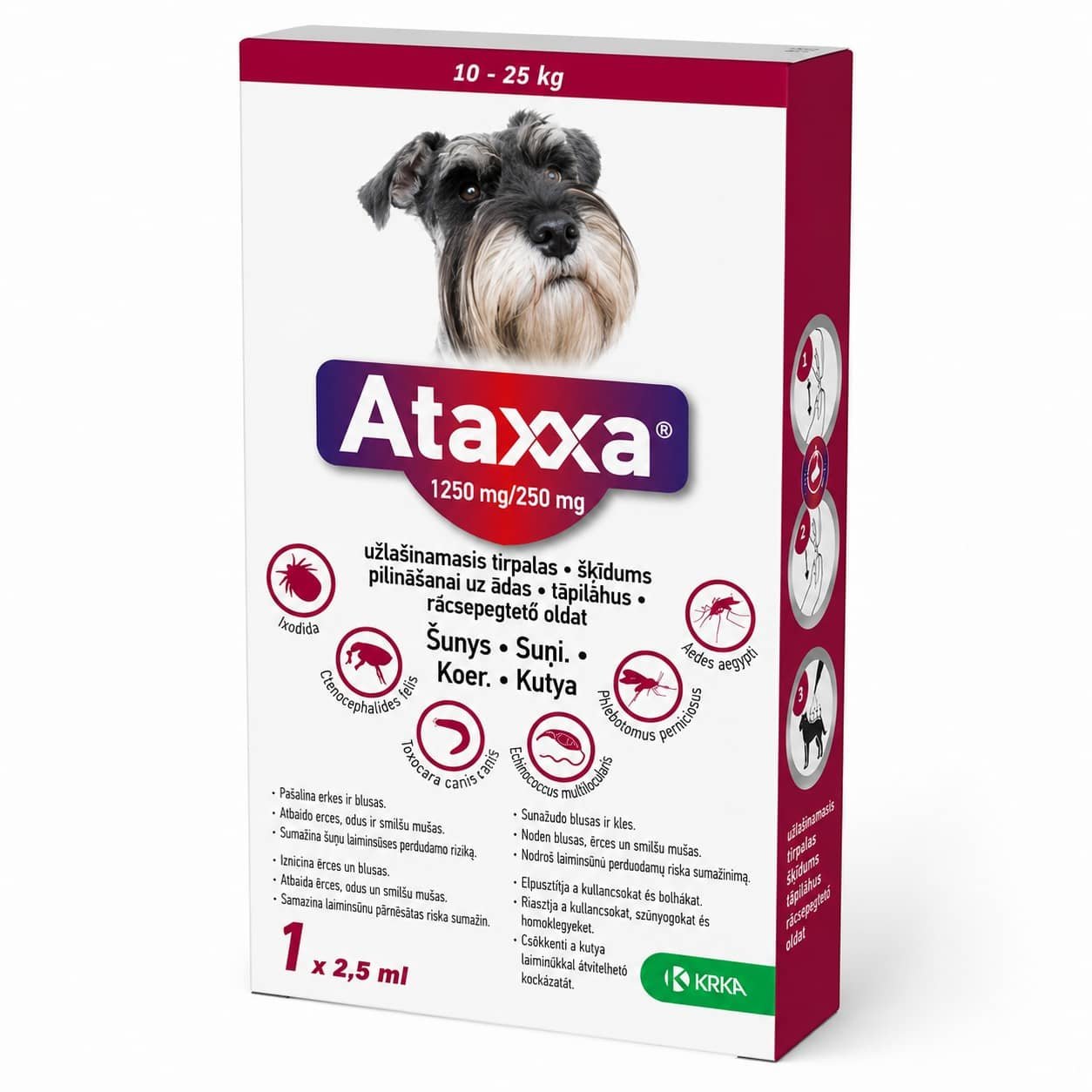 Ataxxa pretblusu un pretērču pilieni suņiem 10–25 kg 1250/250 mg N1
