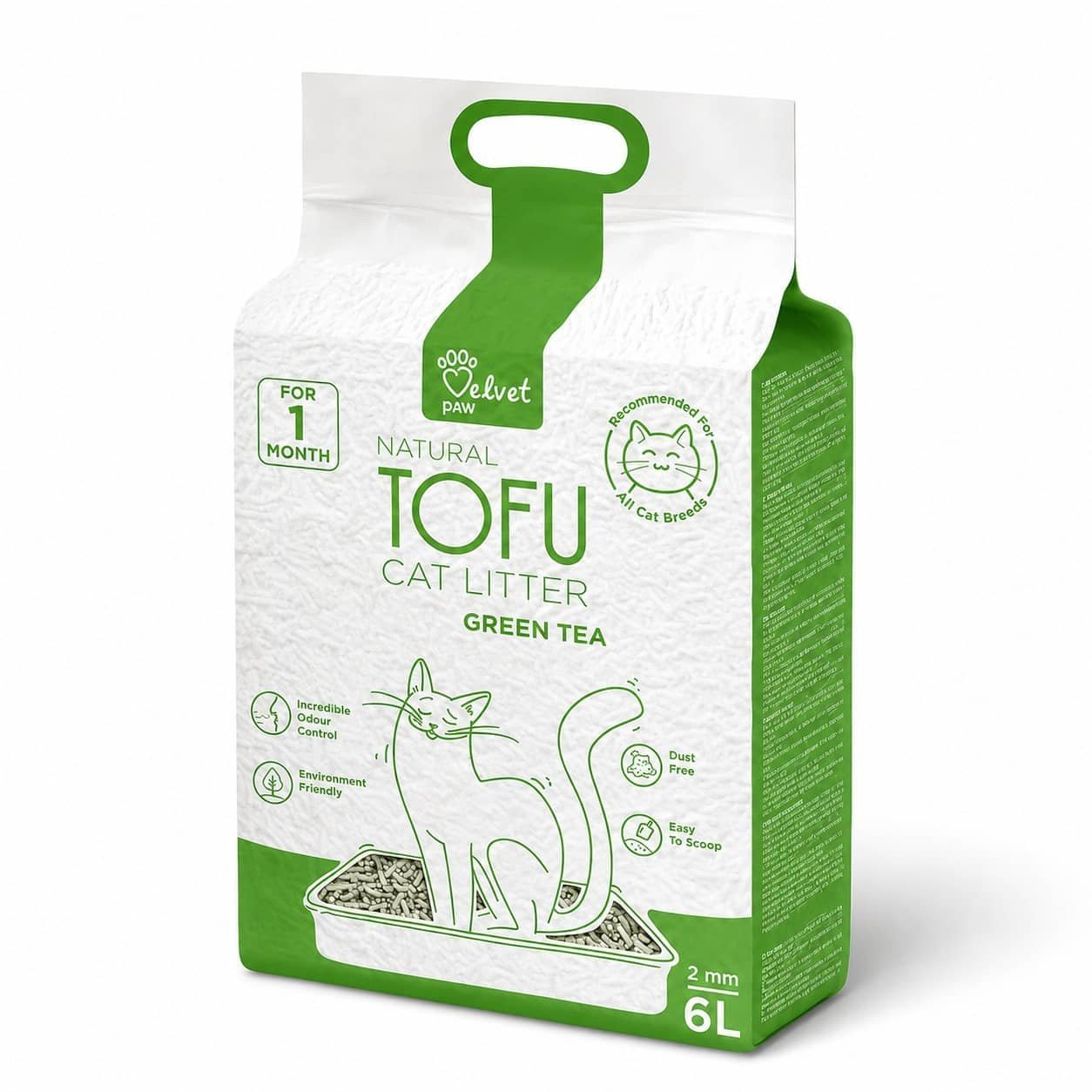 Velvet Paw Green Tea tofu pakaiši kaķiem ar zaļās tējas aromātu 2.6 kg 6 L