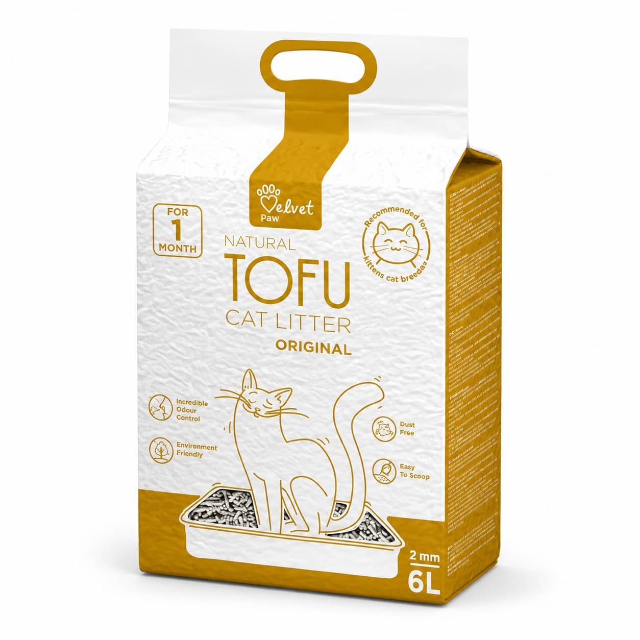 Velvet Paw Original tofu pakaiši kaķiem bez aromāta 2.6 kg 6 L