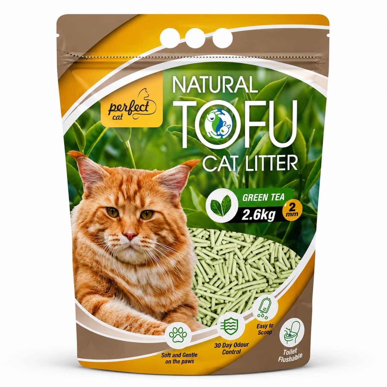 Perfect Cat tofu pakaiši kaķiem ar zaļās tējas aromātu 2.6 kg 6 L