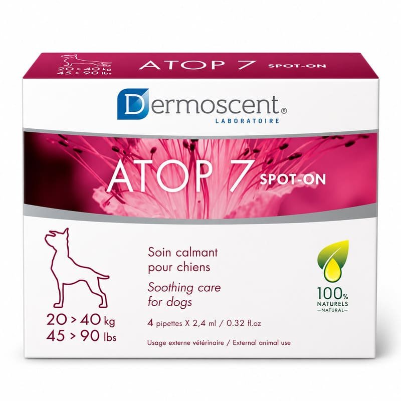 Dermoscent ATOP 7 pilieni niezošai un kairinātai ādai suņiem un kaķiem 20–40 kg 2.4 ml N4