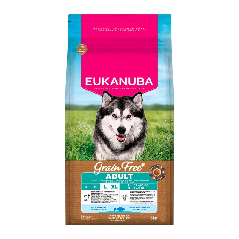 Eukanuba Grain Free Large Ocean Fish bezgraudu suņu barība ar zivīm 3 kg