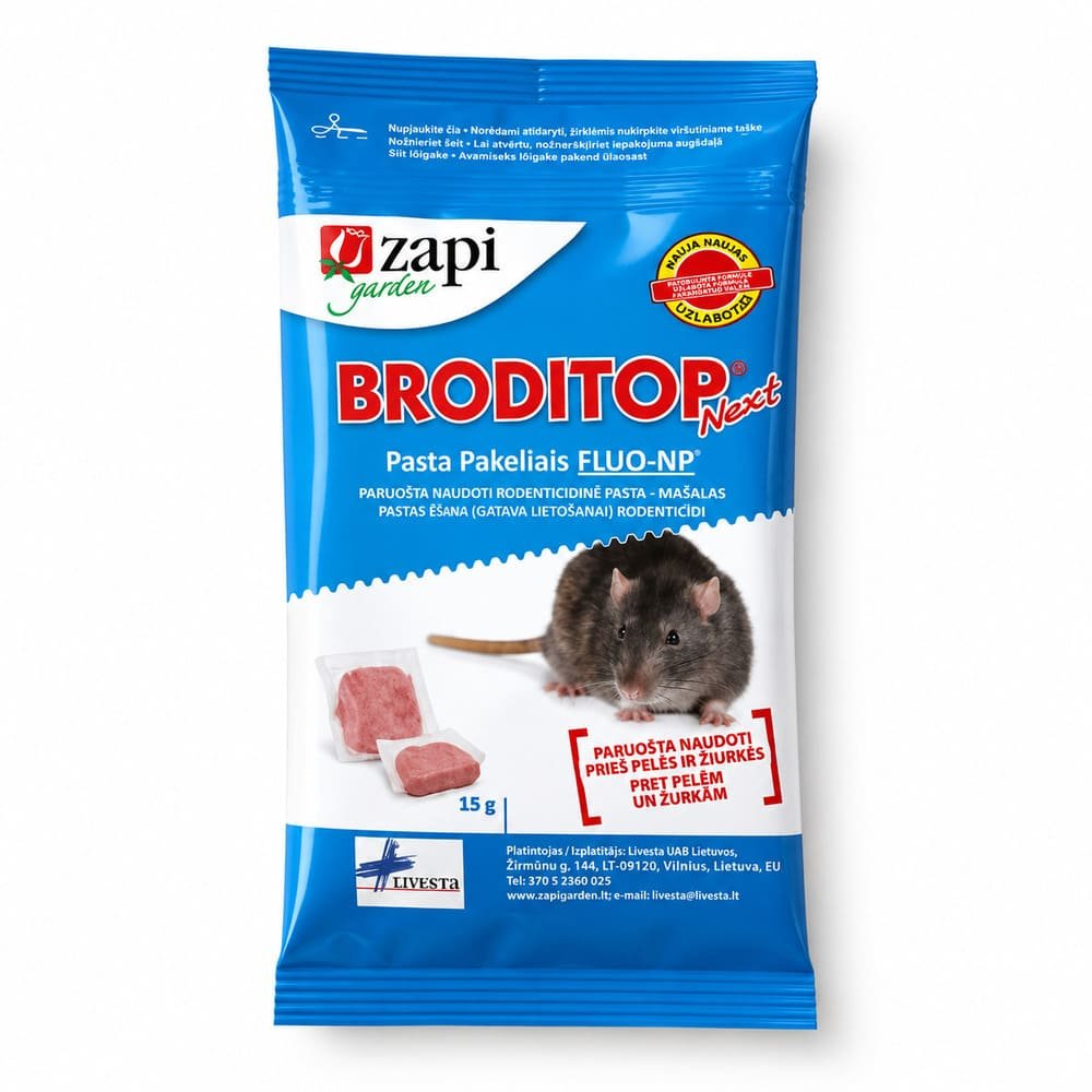 Broditop Next Fluo pasta žurku inde peļu un žurku apkarošanai 150 g