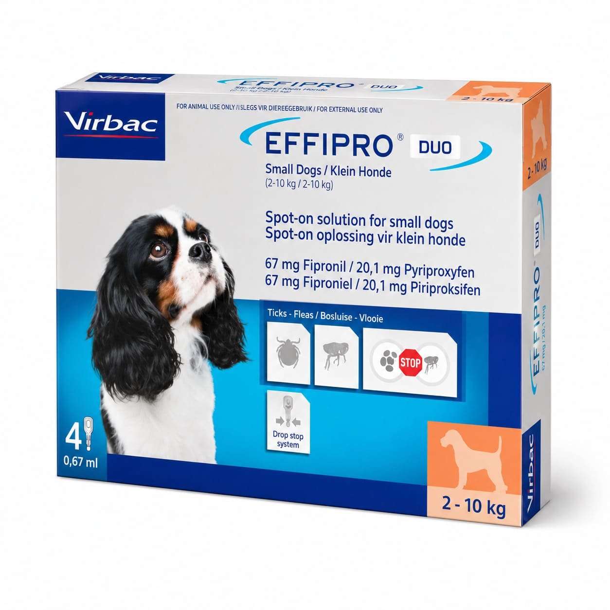 Effipro Duo pretblusu un pretērču pilieni suņiem 2–10 kg 67/20 mg N4