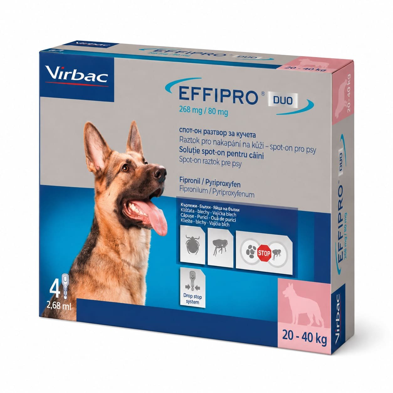 Effipro Duo pretblusu un pretērču pilieni suņiem 20–40 kg 268/80 mg N4