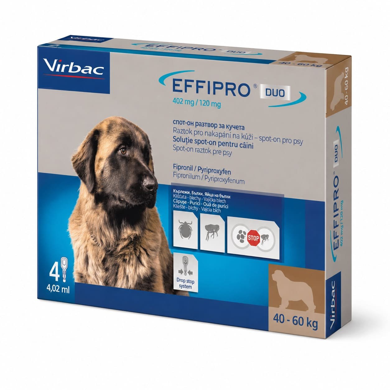 Effipro Duo pretblusu un pretērču pilieni suņiem 40–60 kg 402/120 mg N4