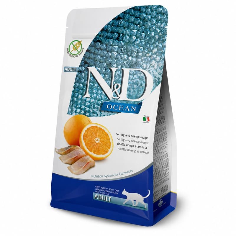 Farmina N&D Ocean Herring & Orange bezgraudu kaķu barība ar siļķi un apelsīnu 5 kg